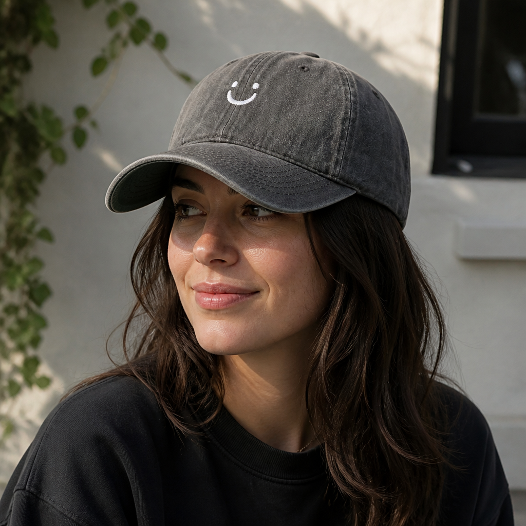 Smiley Face Baseball Cap (Grey)